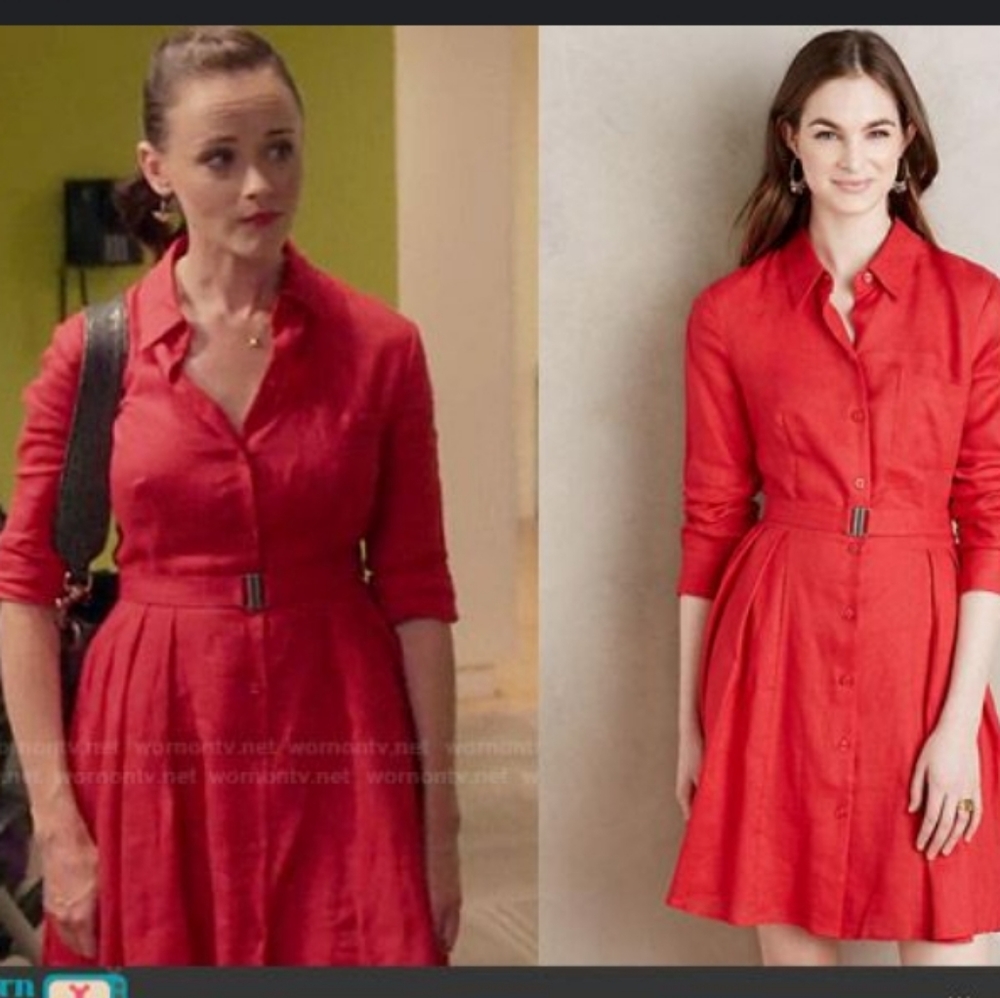 Anthropologie HD in Paris Laila Red Linen Shirtdress size 4